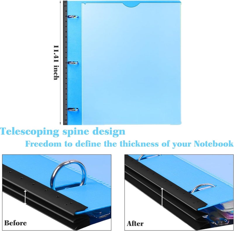 INFUN All-in-one Telescoping Binder Notebook, Refillable 3 Ring Notebook Binder with 1 plastic movable pocket folder,5 plastic subject dividers and graph paper and college ruled paper - Blue - Image 4